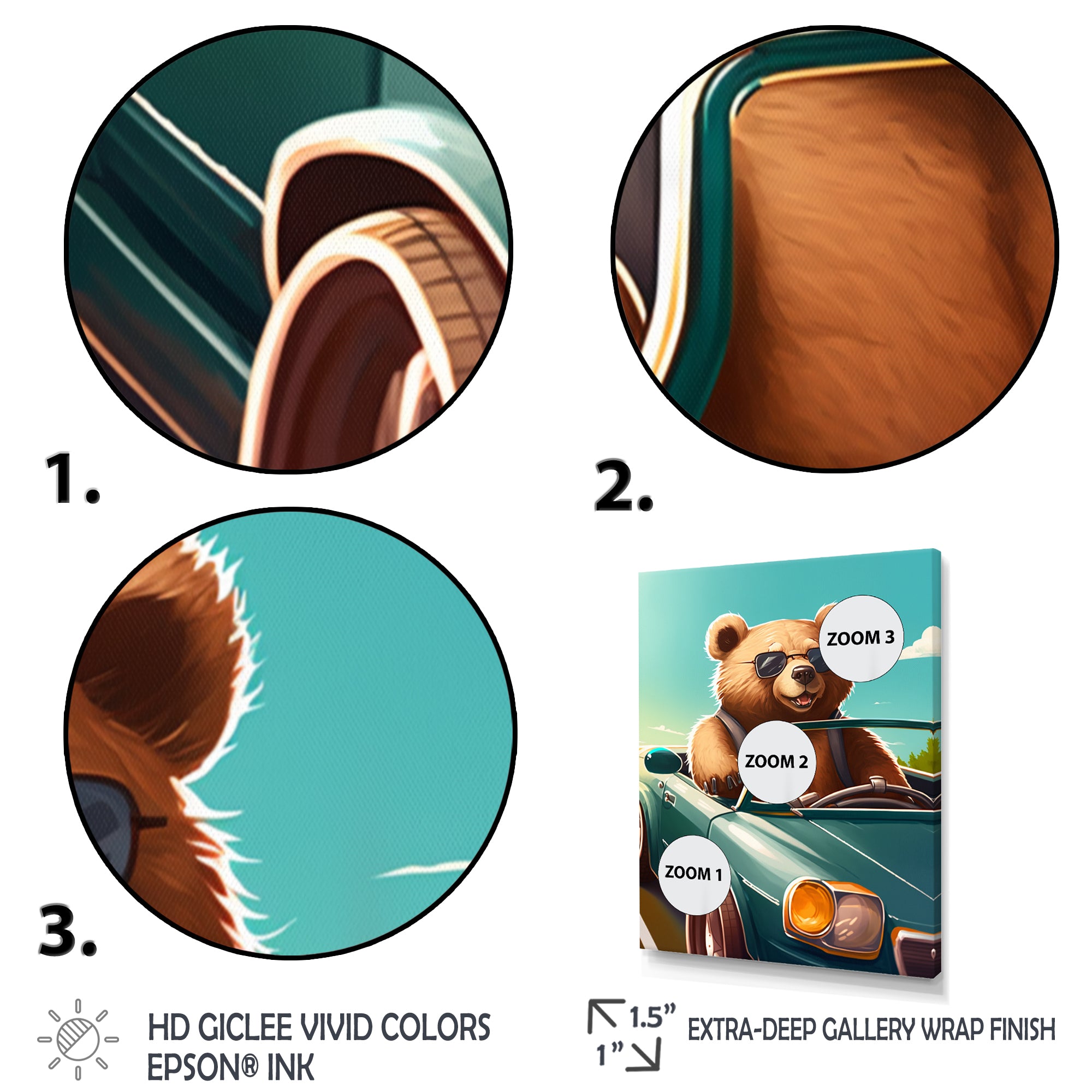 Brown Bear Wearing Sunglasses In Sportscar - Bear Fashion Framed Canvas Art