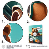 Brown Bear Wearing Sunglasses In Sportscar - Bear Fashion Framed Canvas Art