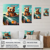 Brown Bear Wearing Sunglasses In Sportscar - Bear Fashion Framed Canvas Art