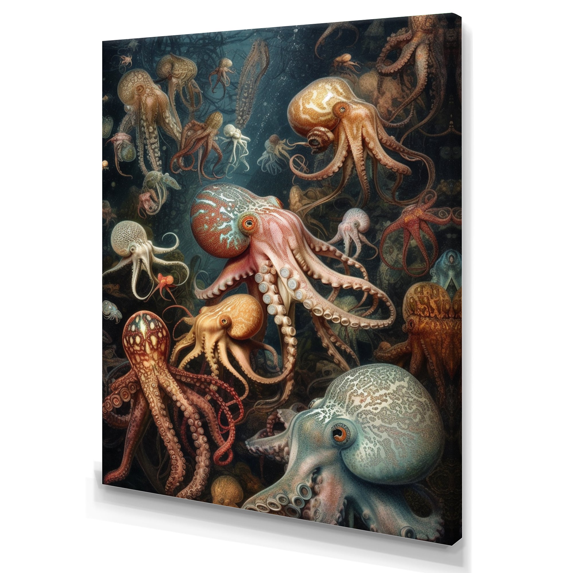Many Squids - Octopus Large Canvas Wall Art