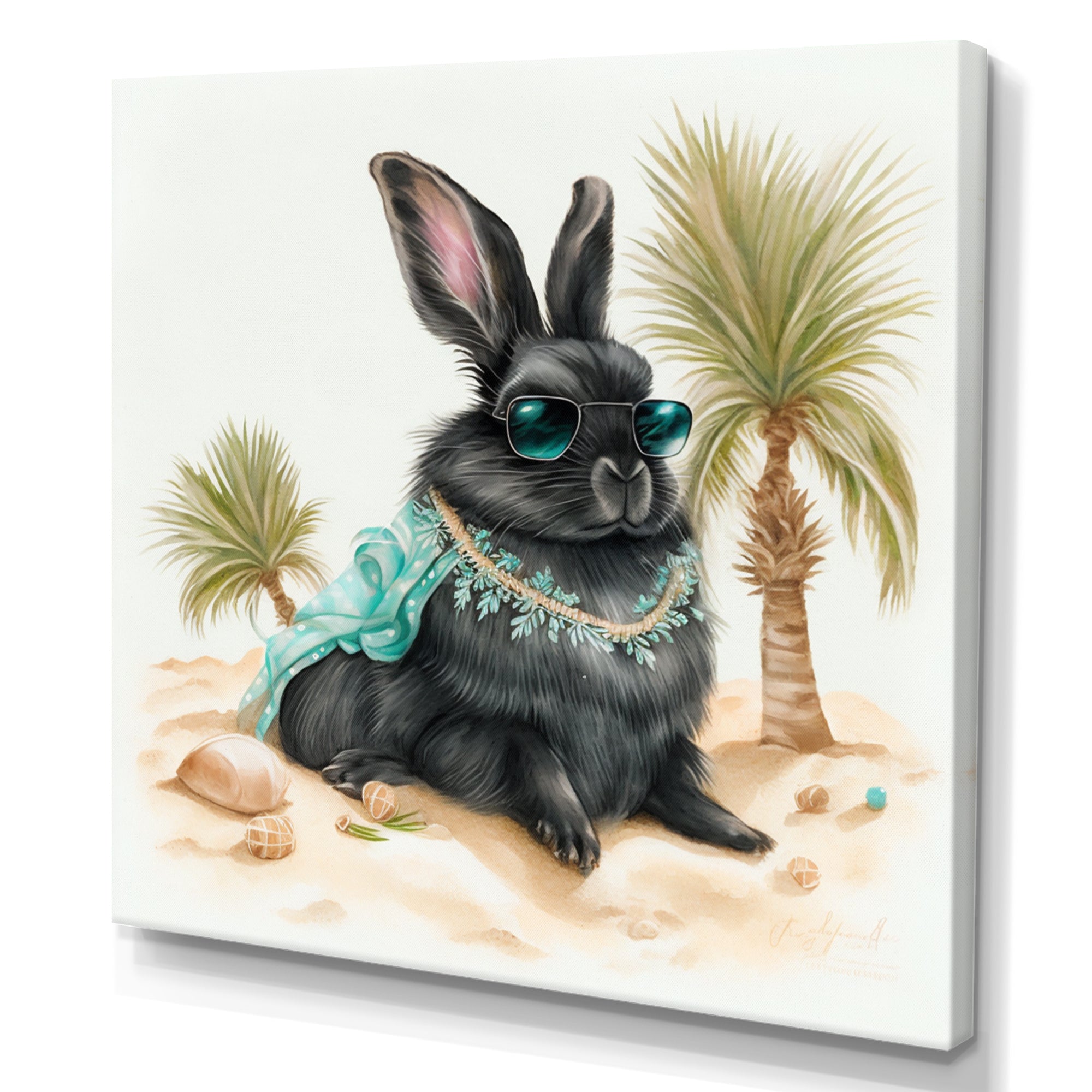Bunny Sitting On The Beach - Rabbit Living Room Wall Art