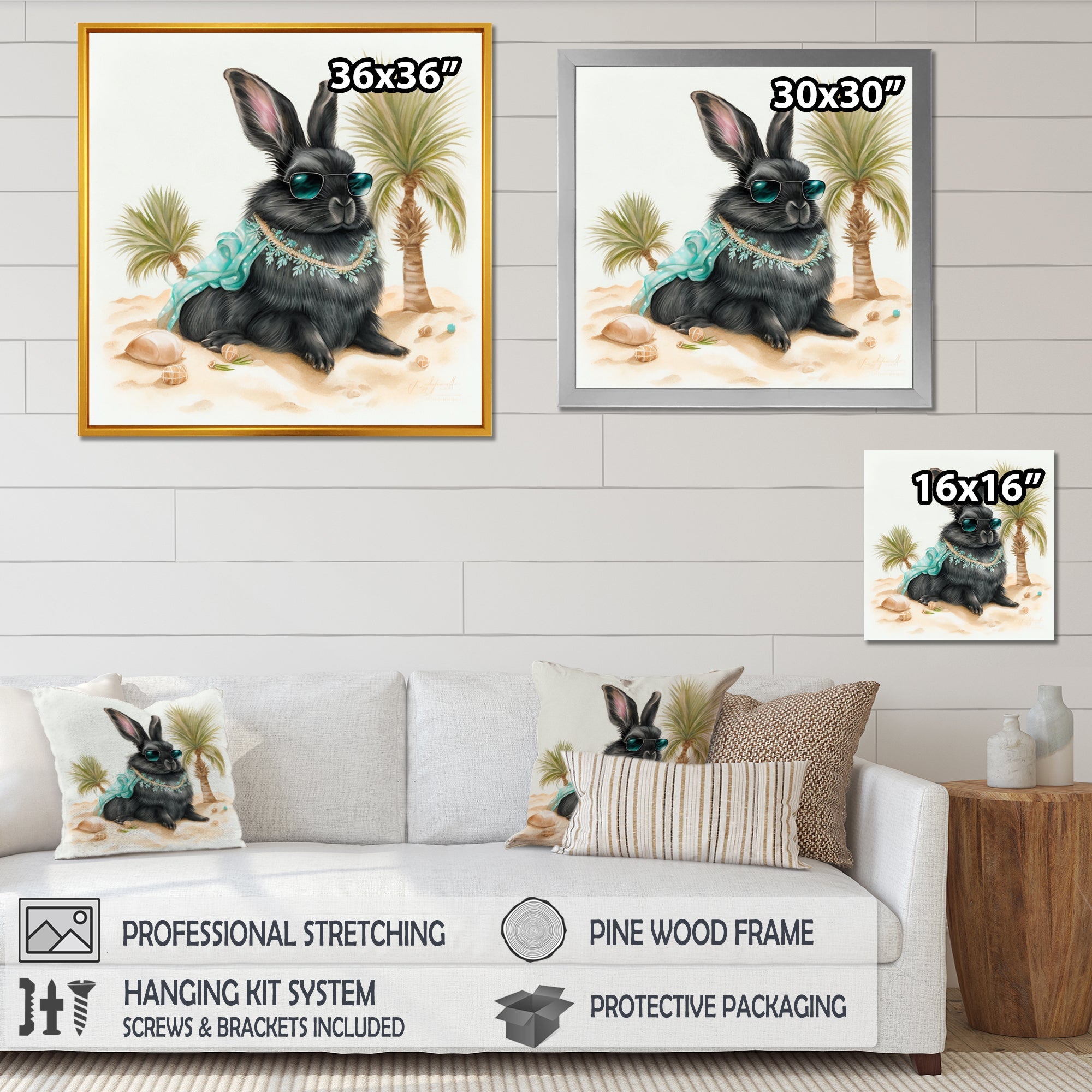 Bunny Sitting On The Beach - Rabbit Living Room Wall Art
