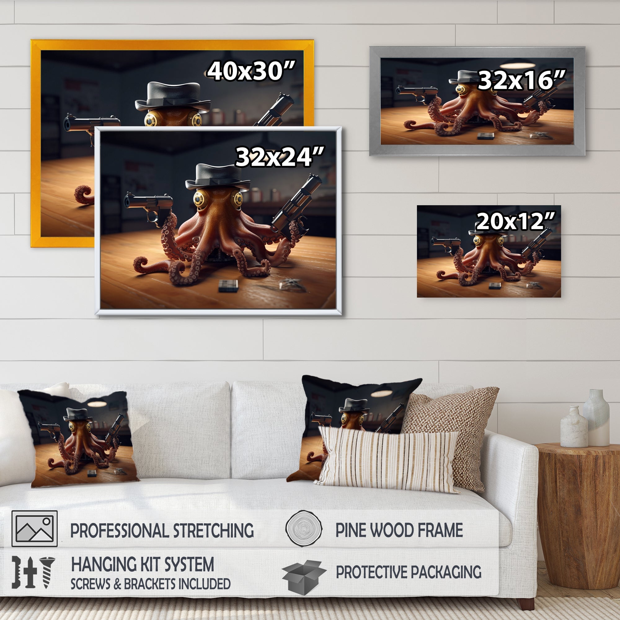 Mobster Octopus With Hat - Octopus Wall Decor