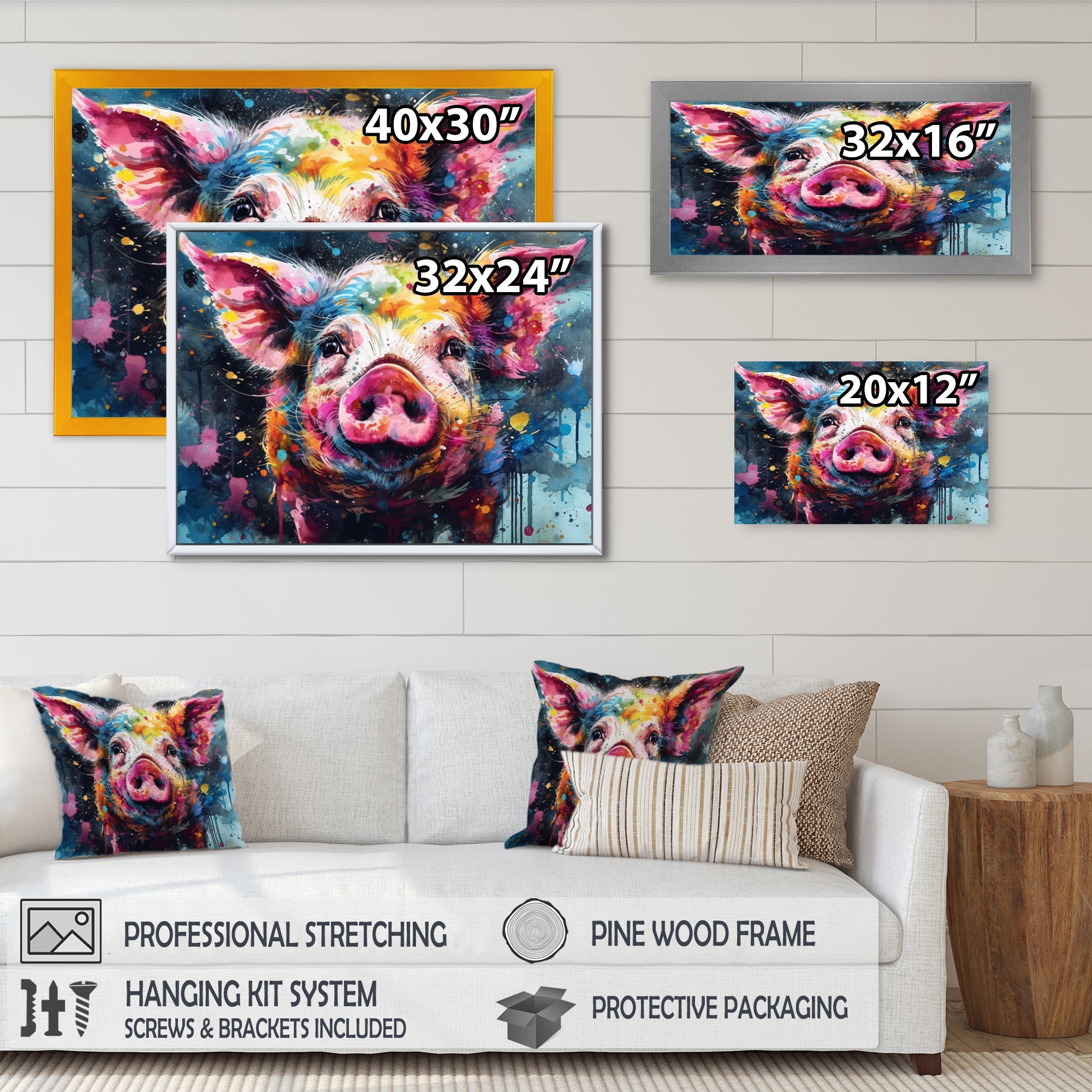 Colorful Pig Portrait - Pig Wall Art Prints