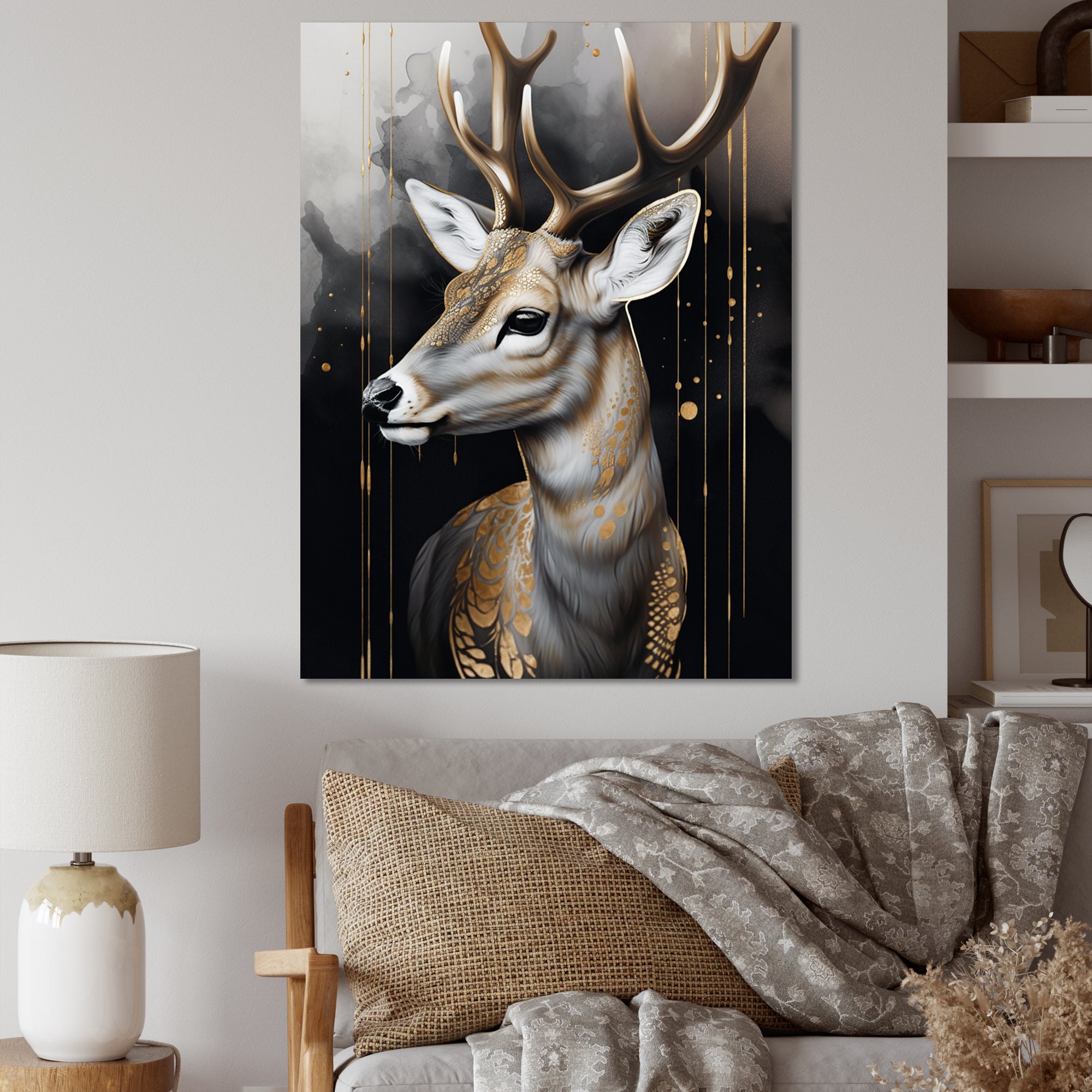 Deer Portrait In The Wild - Deer Framed Canvas Art