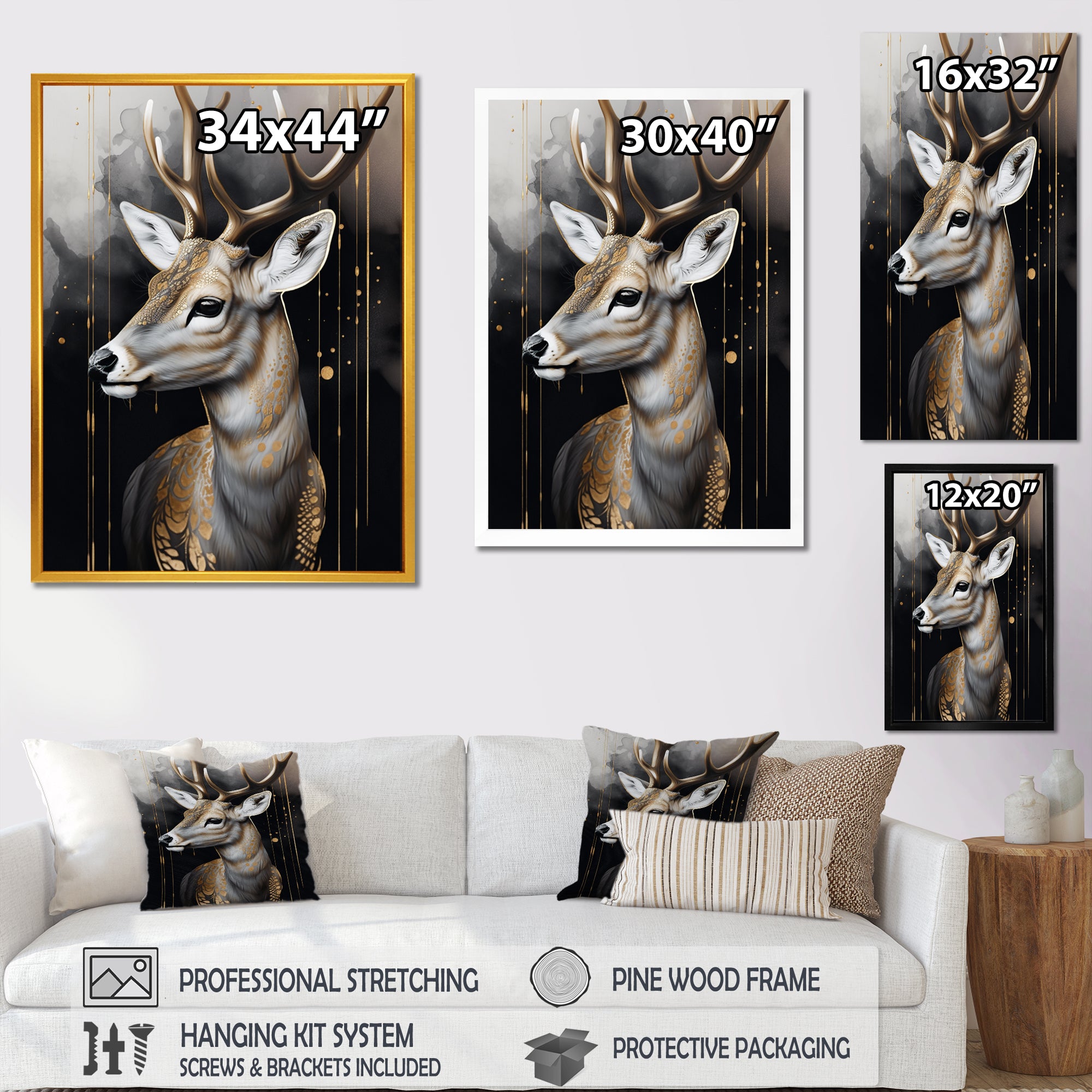 Deer Portrait In The Wild - Deer Framed Canvas Art