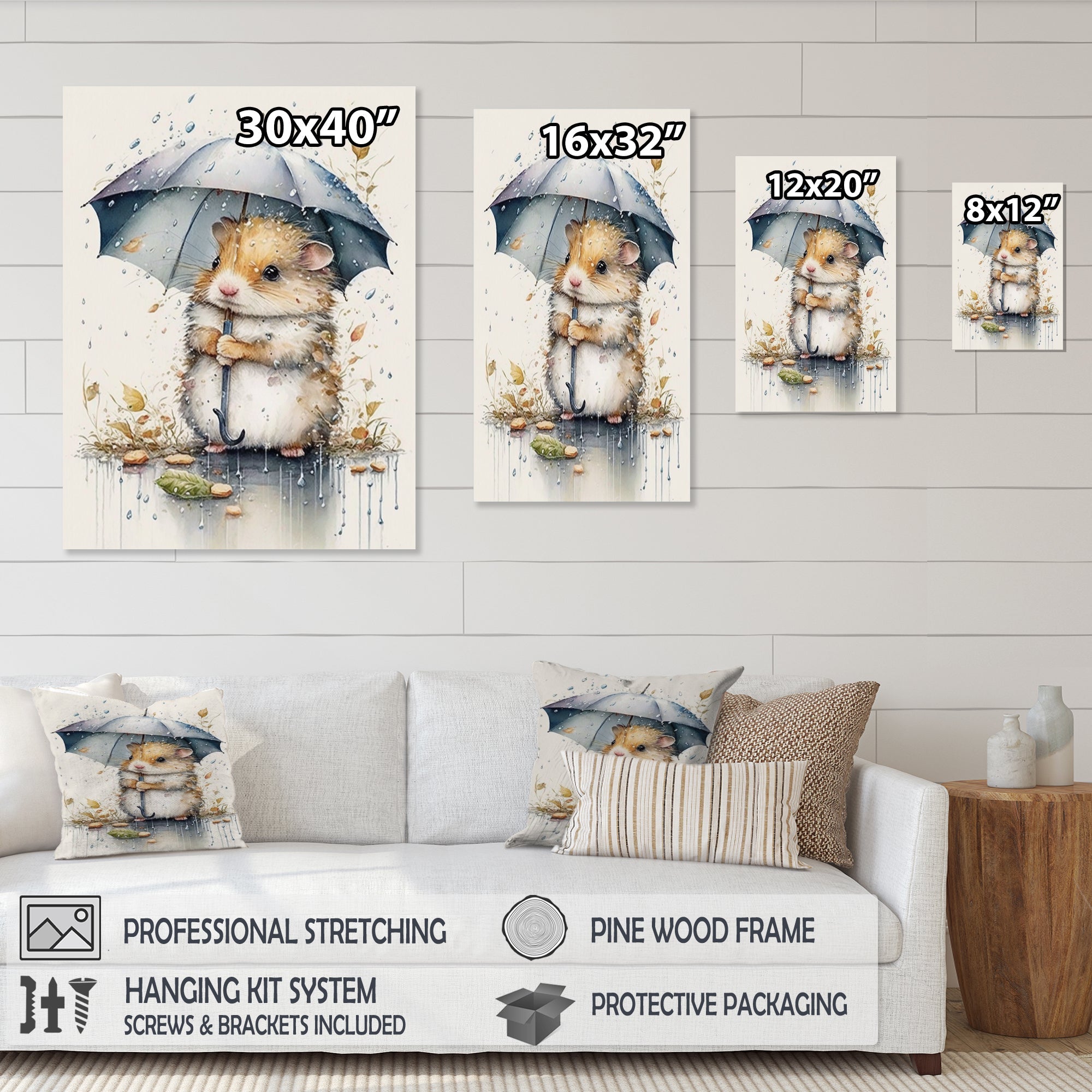 Hamster Rainy Day Umbrella - Hamster Canvas Wall Art