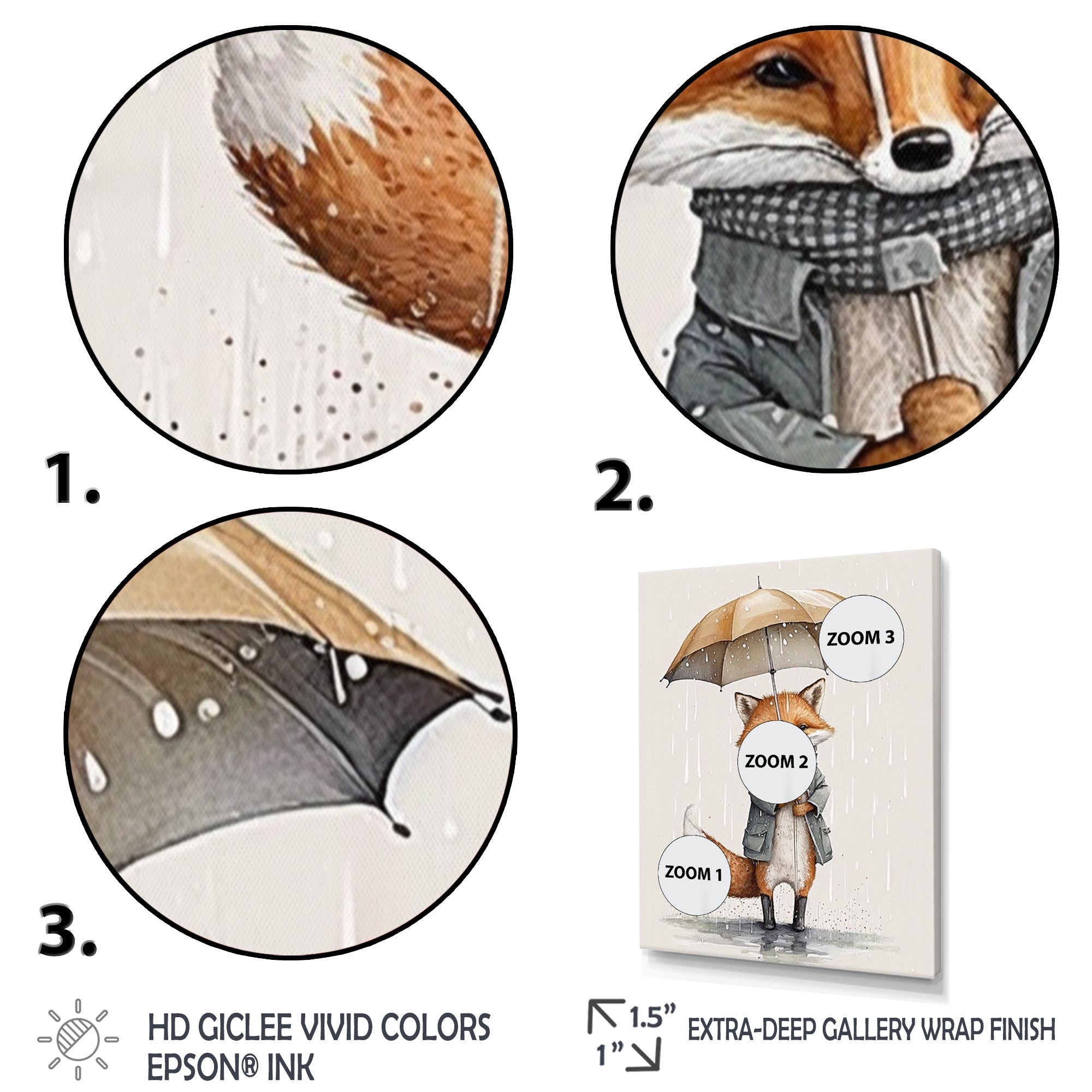 Cute Fox With Umbrella Rainy Day - Fox Wall Decor