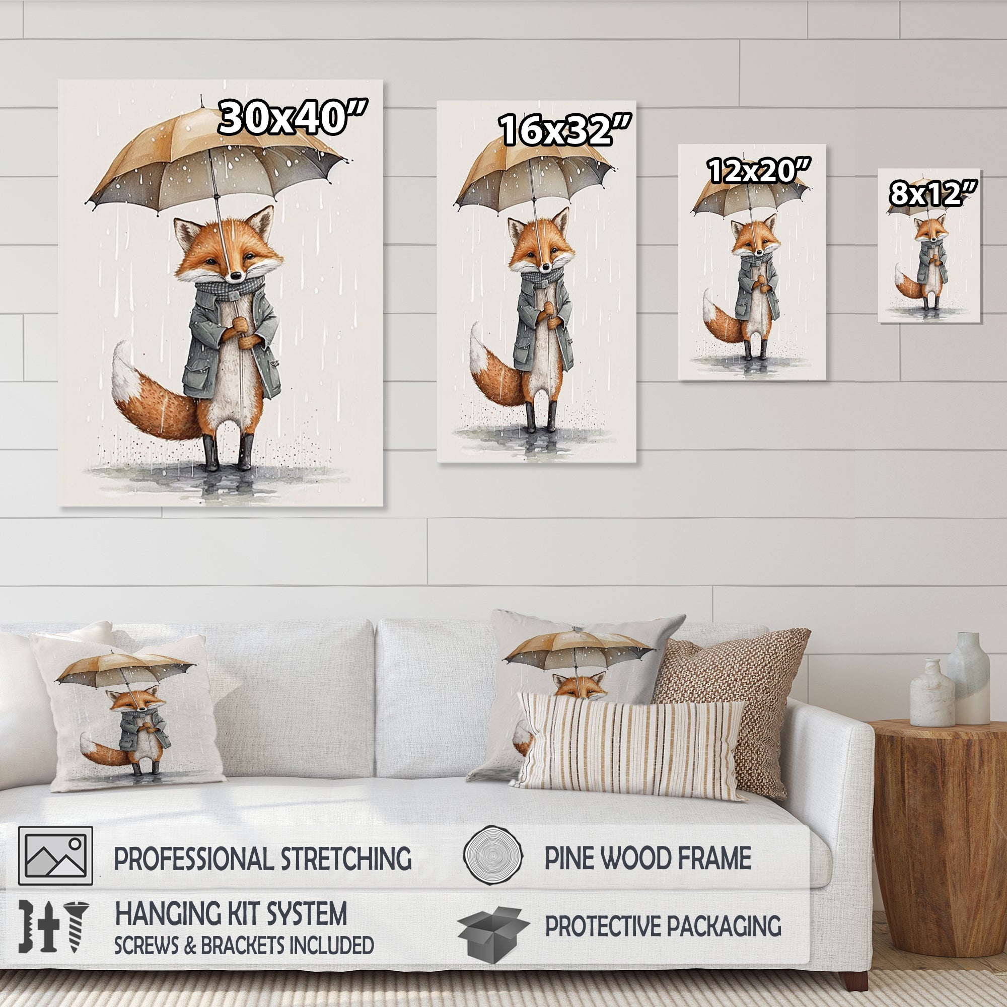 Cute Fox With Umbrella Rainy Day - Fox Wall Decor