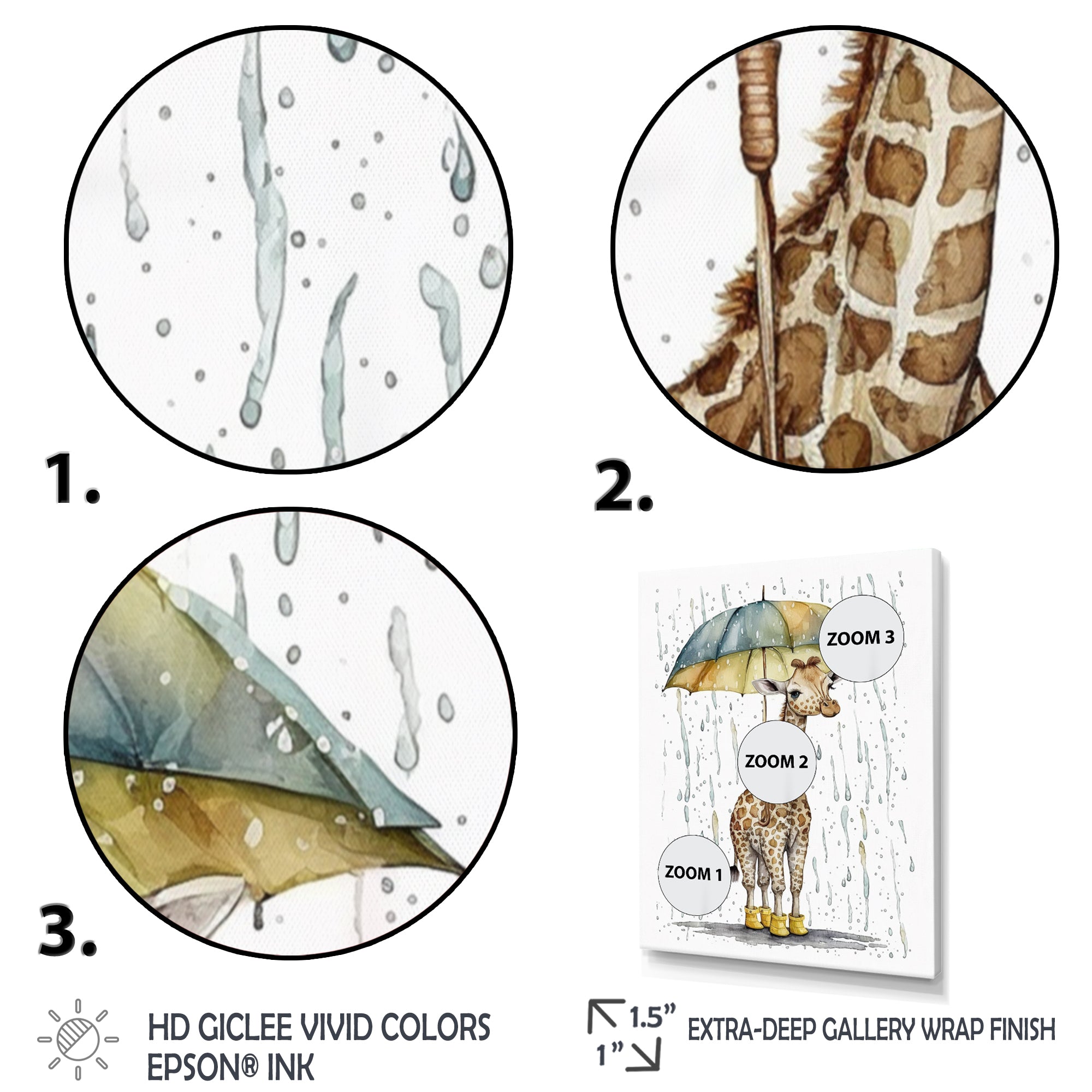 Cute Giraffe With Umbrella Rainy Day - Giraffe Wall Art Prints