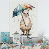 Cute Llama With Umbrella Rainy Day - Llama Wall Art Prints
