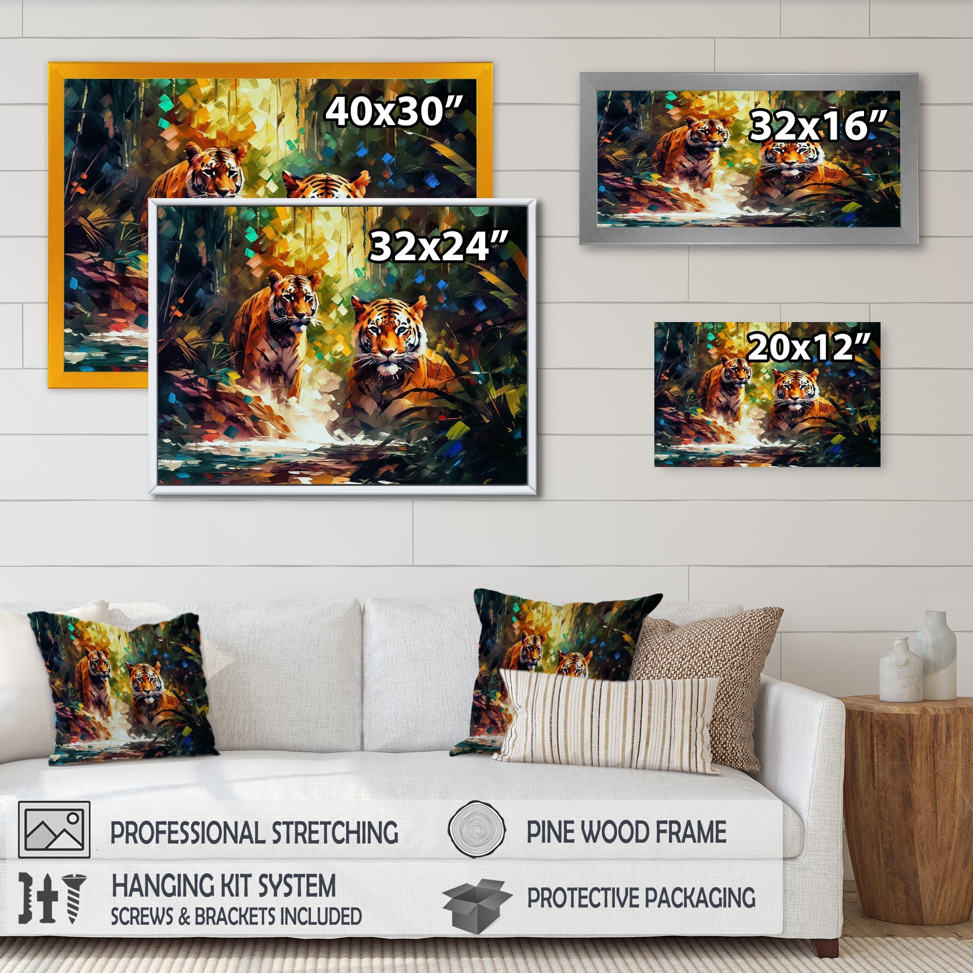 Colorful Tigers In The Wild - Yellow Tiger Wall Art
