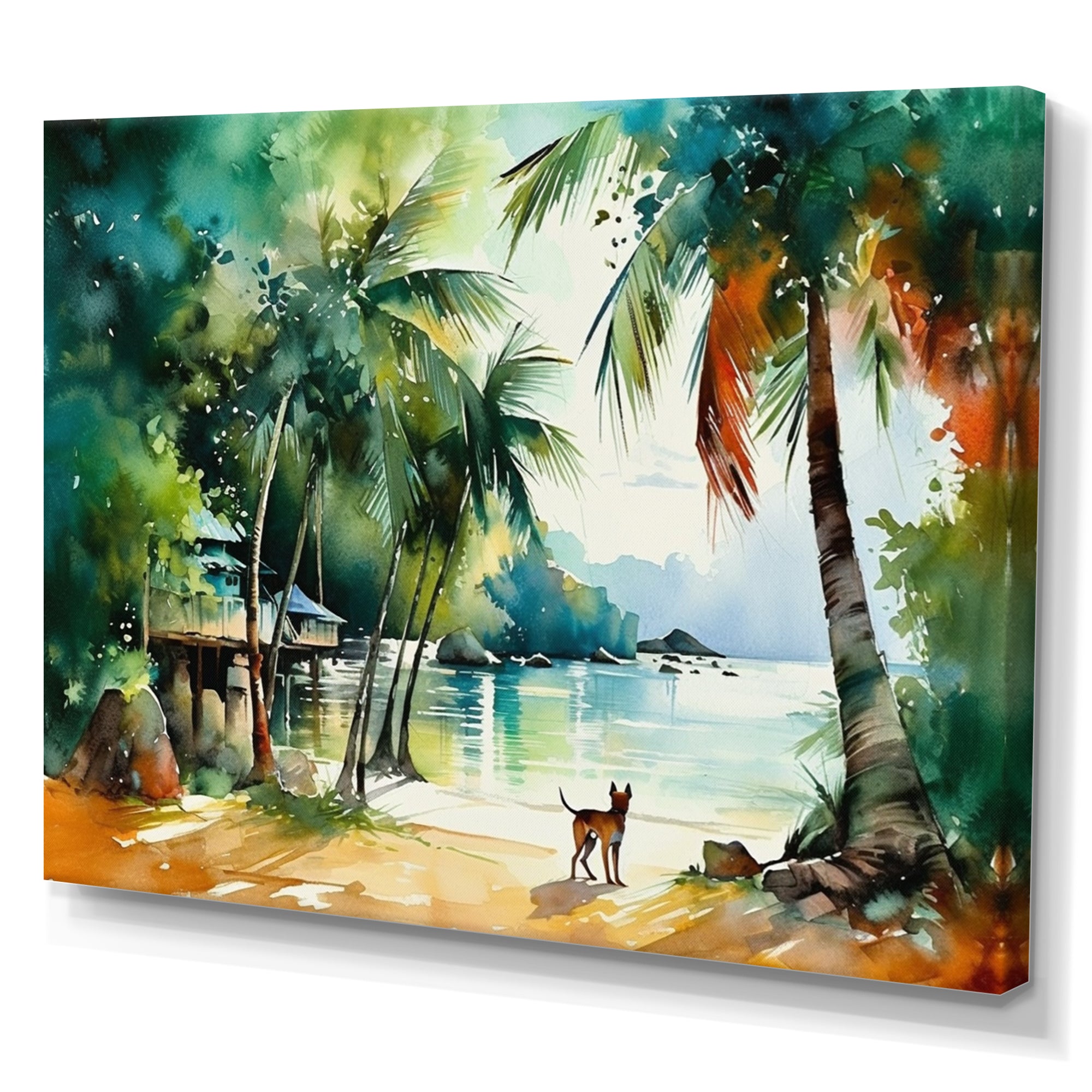 Dog On The Beach - Dog Framed Canvas Art