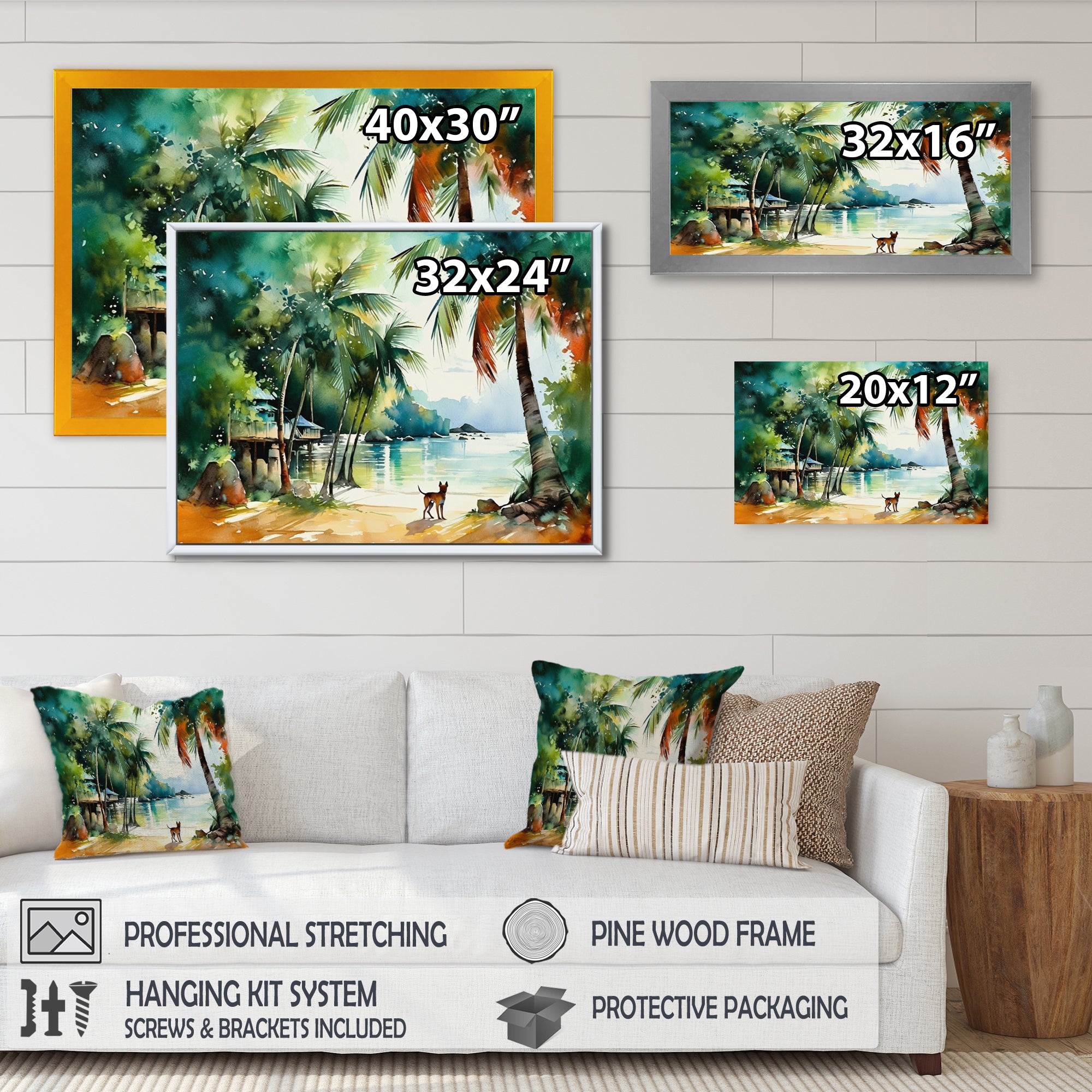 Dog On The Beach - Dog Framed Canvas Art