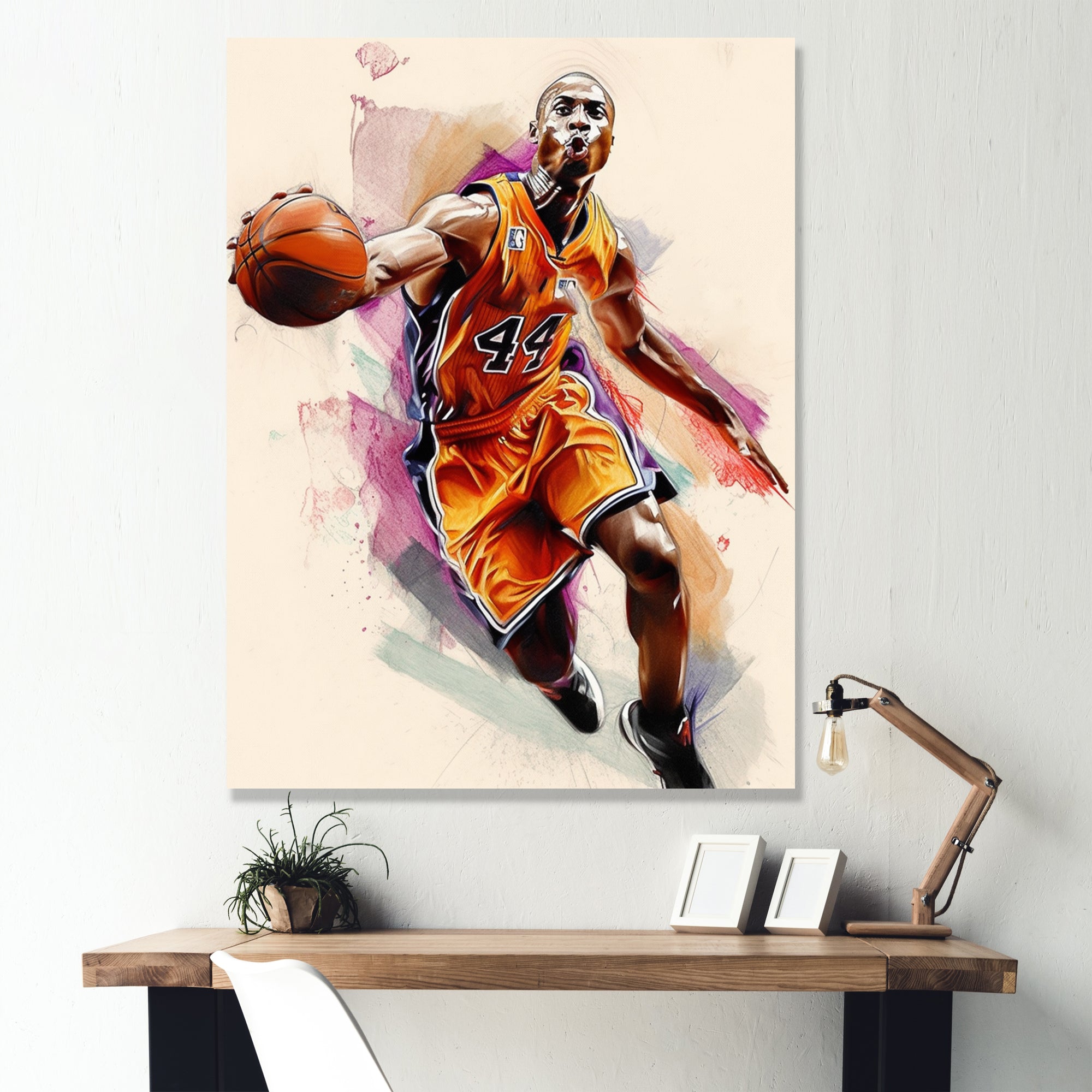 Drawing Basketball Payer In Action - Sport Basketball Canvas Wall Art
