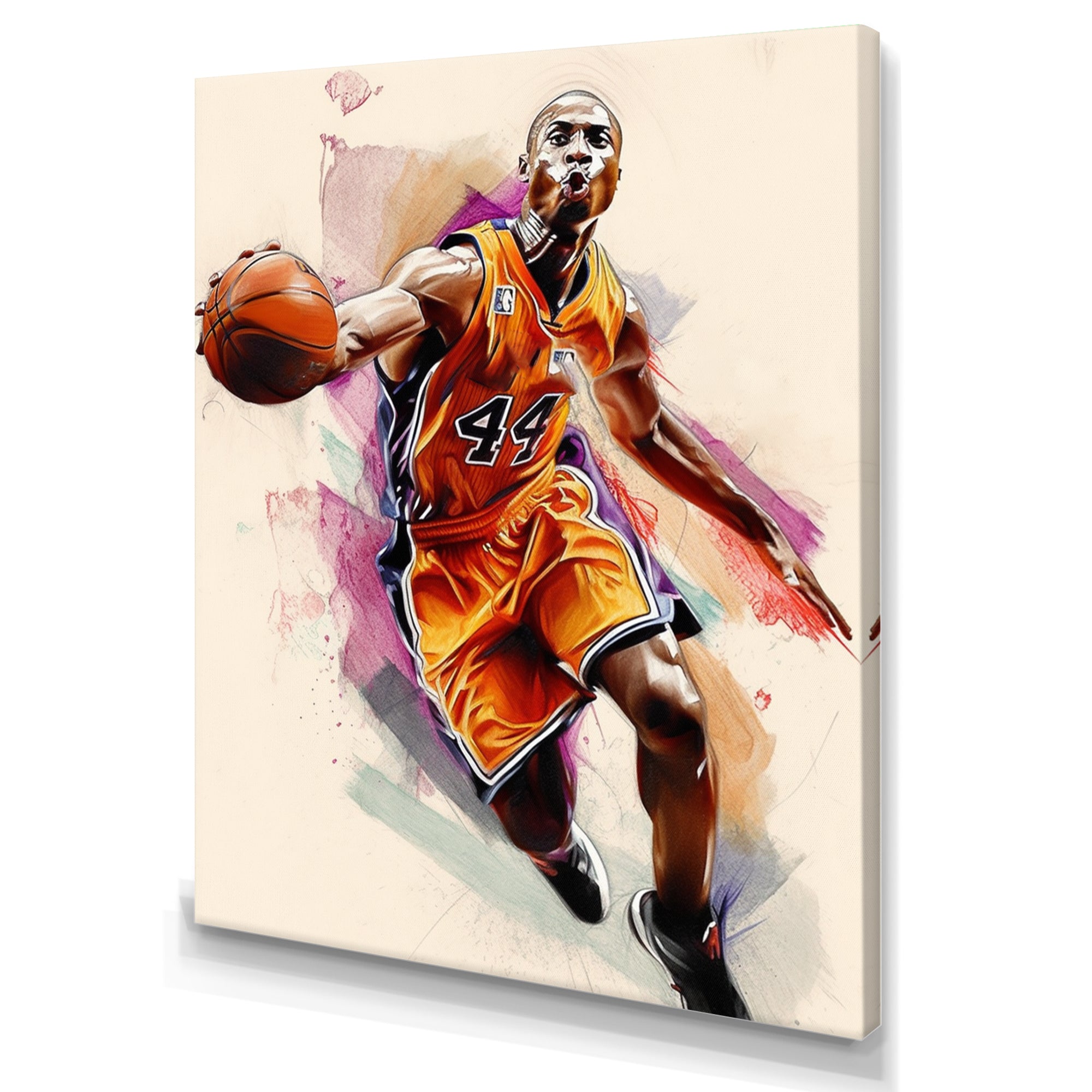 Drawing Basketball Payer In Action - Sport Basketball Canvas Wall Art