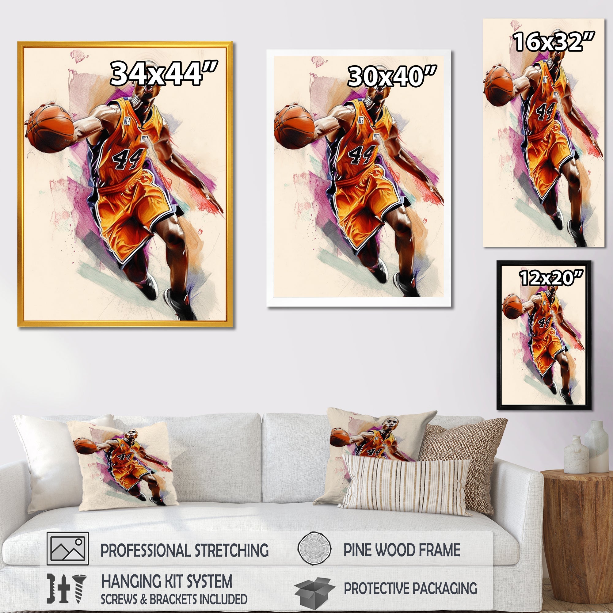 Drawing Basketball Payer In Action - Sport Basketball Canvas Wall Art