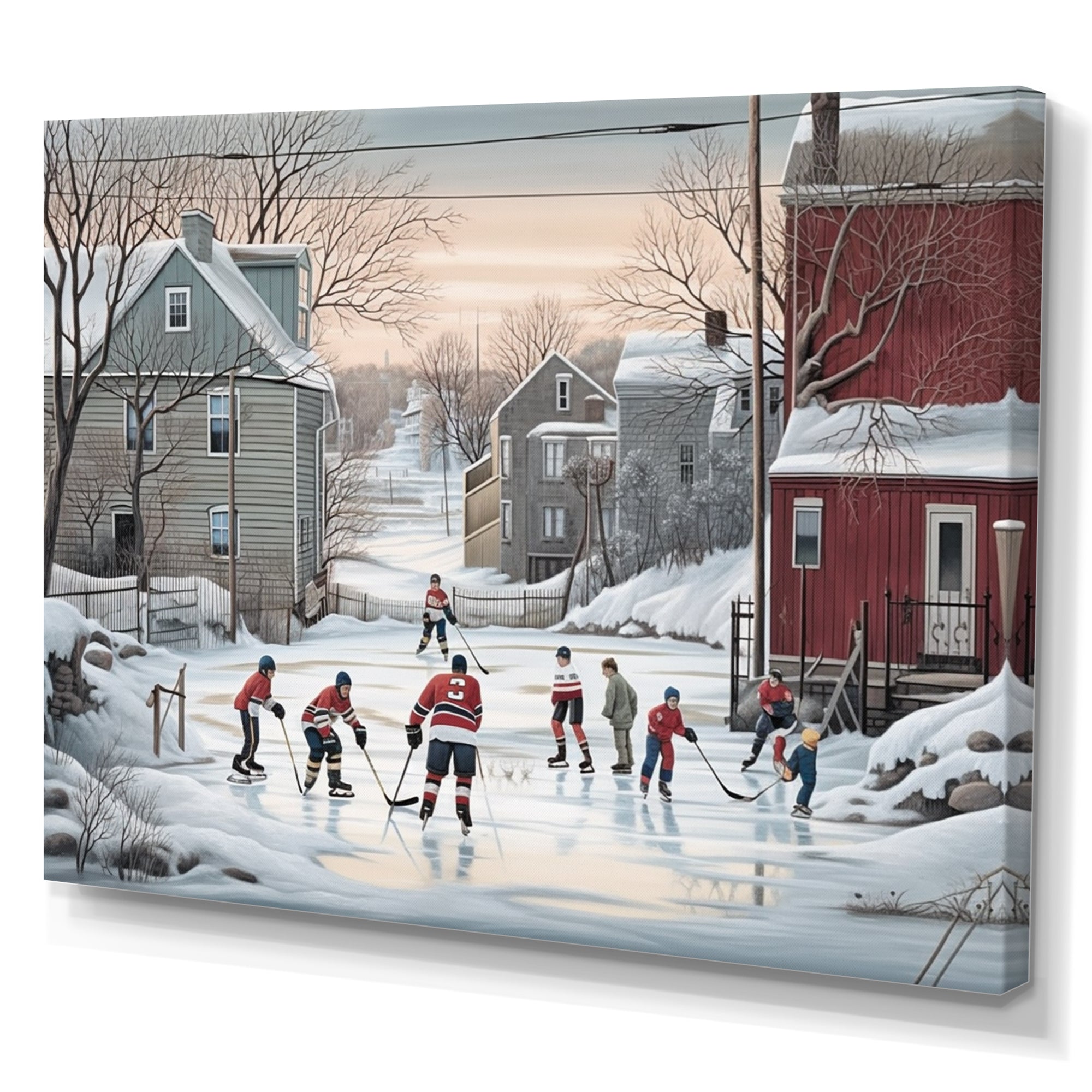 Kid's Small Town Hockey Game - Sport Hockey Canvas Wall Art