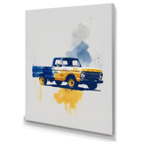 Blue And Yellow Retro Car Treasures - Pickup Truck Canvas Wall Art