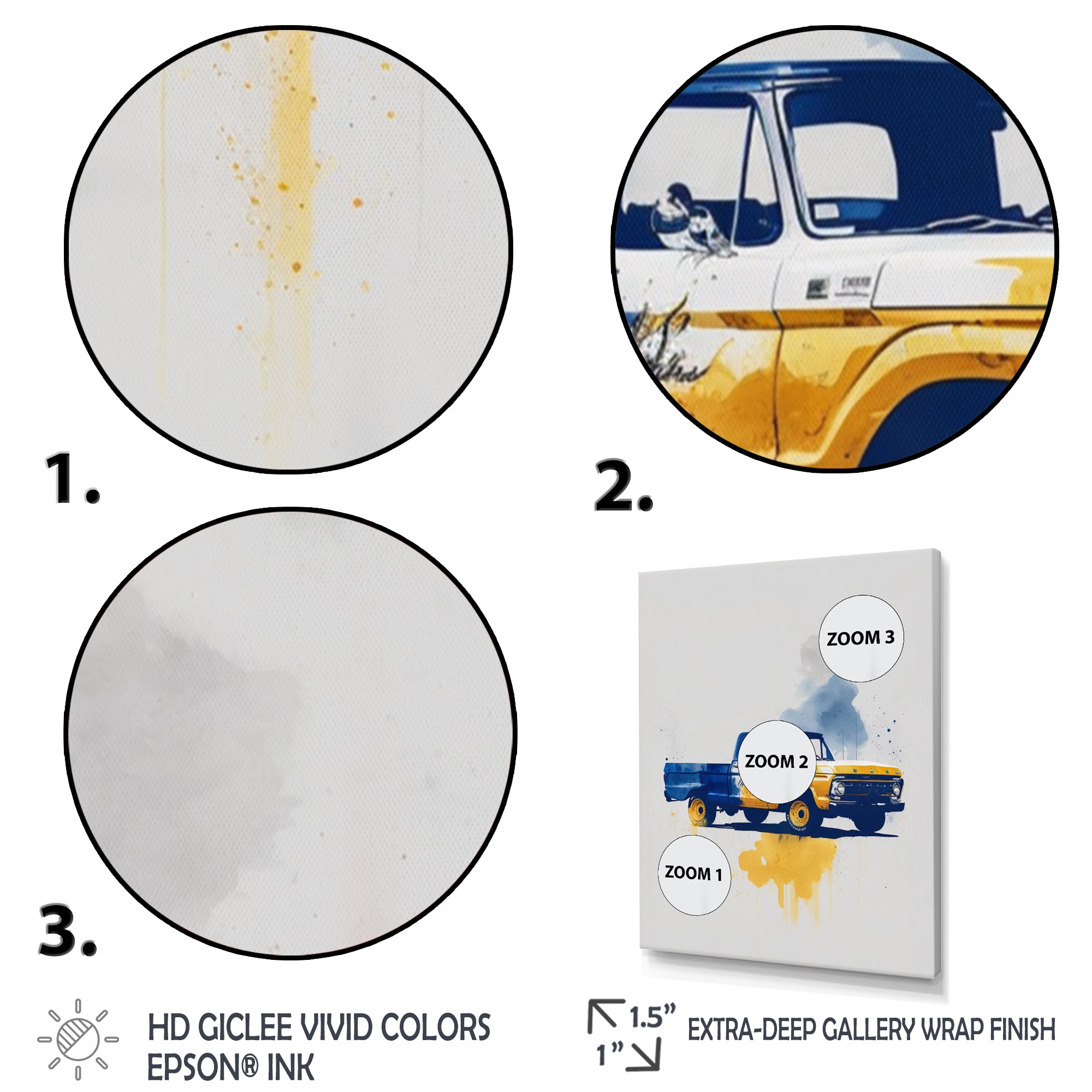 Blue And Yellow Retro Car Treasures - Pickup Truck Canvas Wall Art