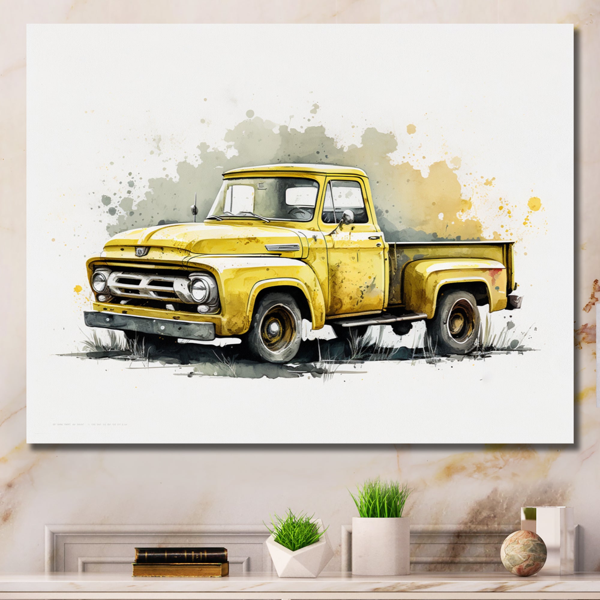 Yellow And Grey pickup truck - Pickup Truck Canvas Wall Art
