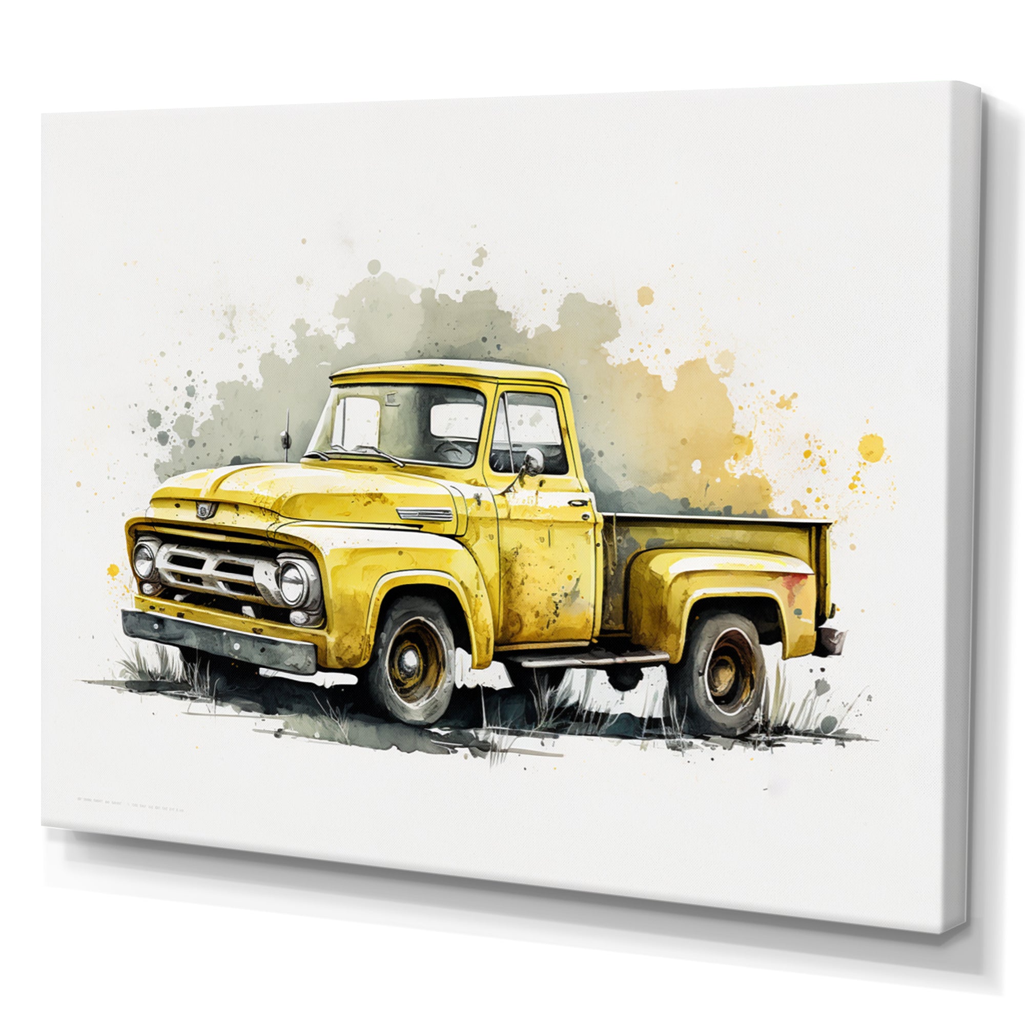 Yellow And Grey pickup truck - Pickup Truck Canvas Wall Art