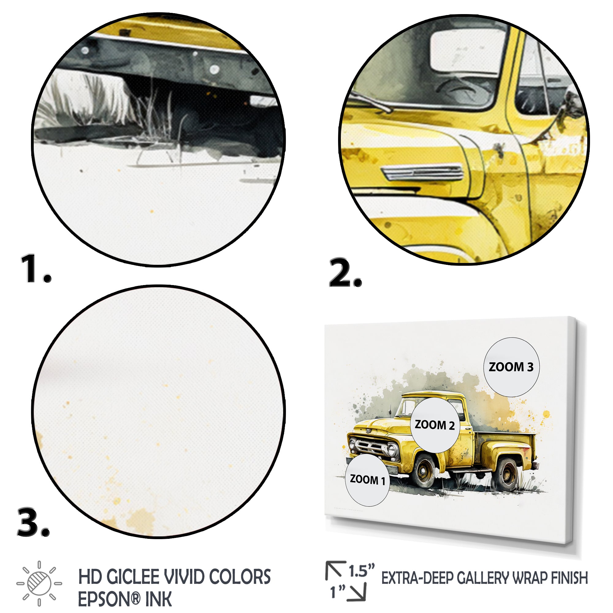 Yellow And Grey pickup truck - Pickup Truck Canvas Wall Art