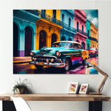 Green And Yellow Retro Car Heritage - Pickup Truck Canvas Wall Art