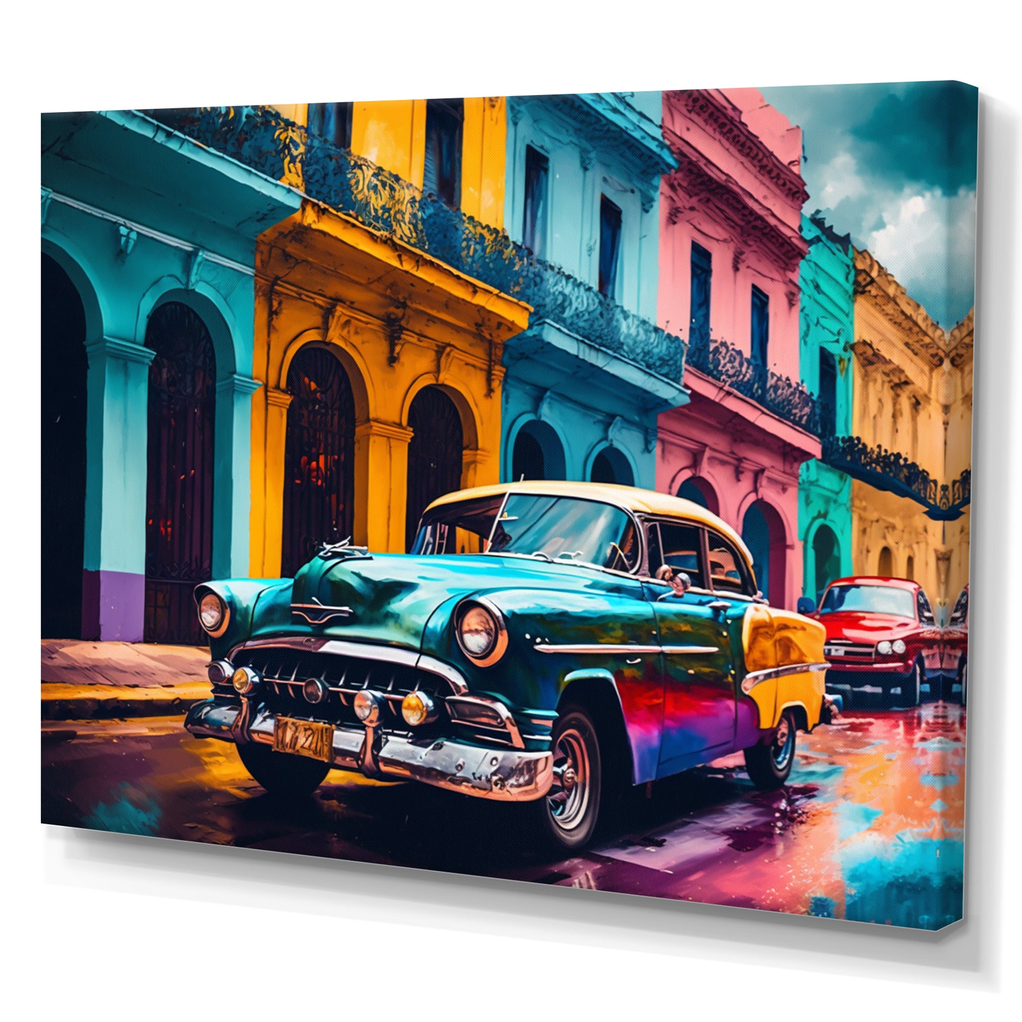 Green And Yellow Retro Car Heritage - Pickup Truck Canvas Wall Art