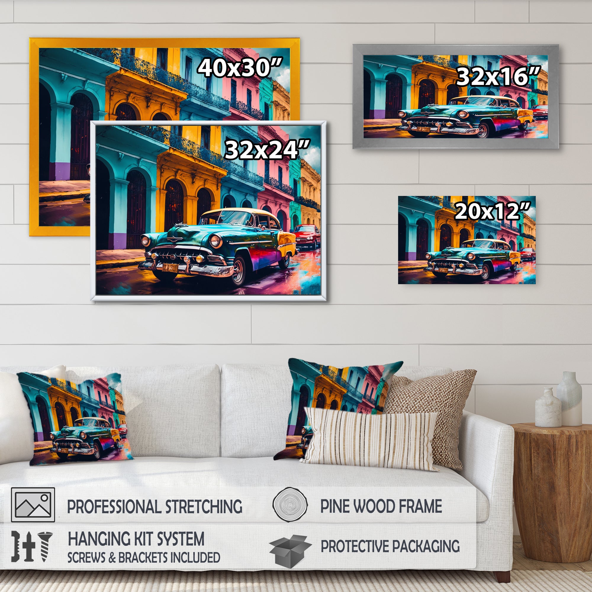 Green And Yellow Retro Car Heritage - Pickup Truck Canvas Wall Art