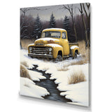 Yellow And Grey pickup truck in winter - Pickup Truck Canvas Wall Art
