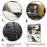 Yellow And Grey pickup truck in winter - Pickup Truck Canvas Wall Art