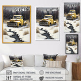 Yellow And Grey pickup truck in winter - Pickup Truck Canvas Wall Art