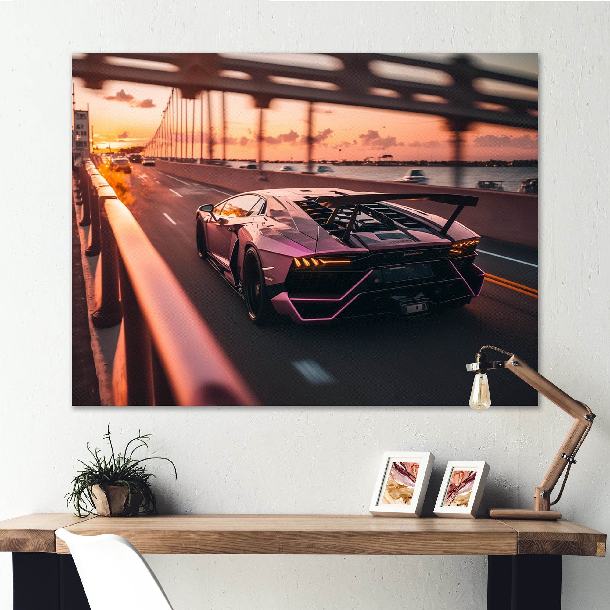 Fast Car On The Highway - Cars Race Exotic Canvas Wall Art