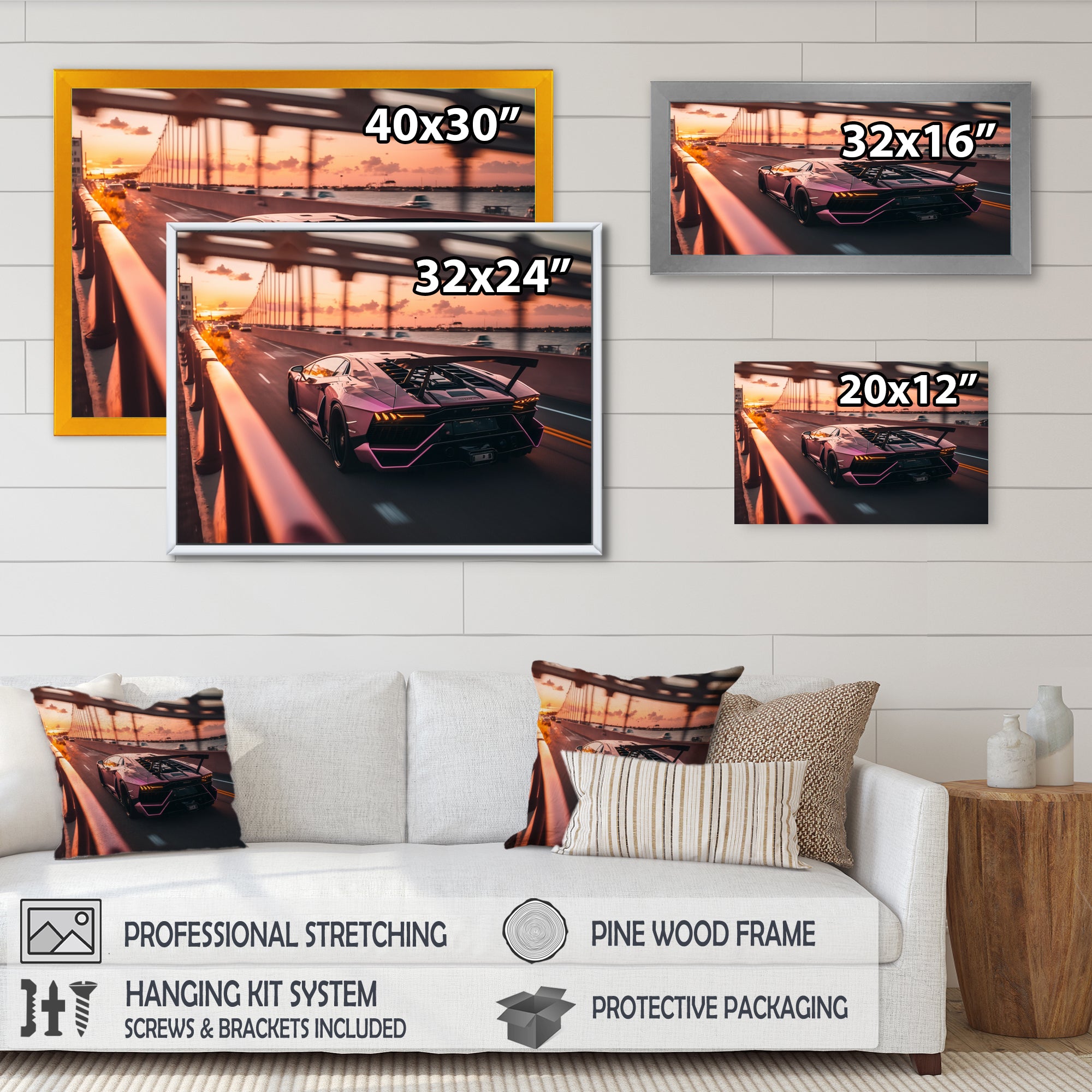 Fast Car On The Highway - Cars Race Exotic Canvas Wall Art