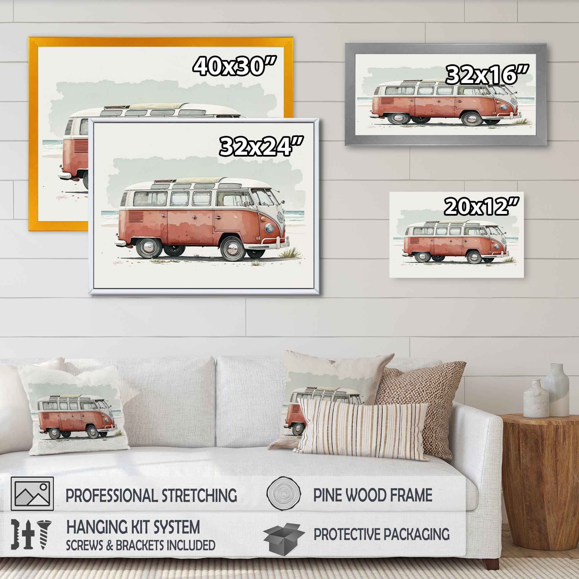 Van On The Beach - Car Van Canvas Wall Art
