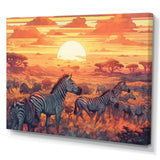 Orange African Safari With Zebras - Zebra Living Room Wall Art