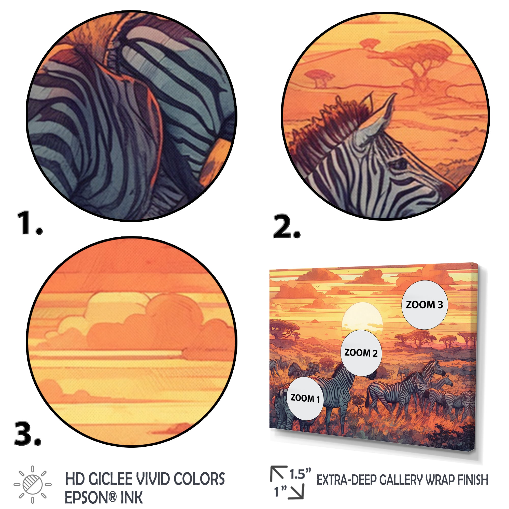 Orange African Safari With Zebras - Zebra Living Room Wall Art