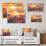 Orange African Safari With Zebras - Zebra Living Room Wall Art
