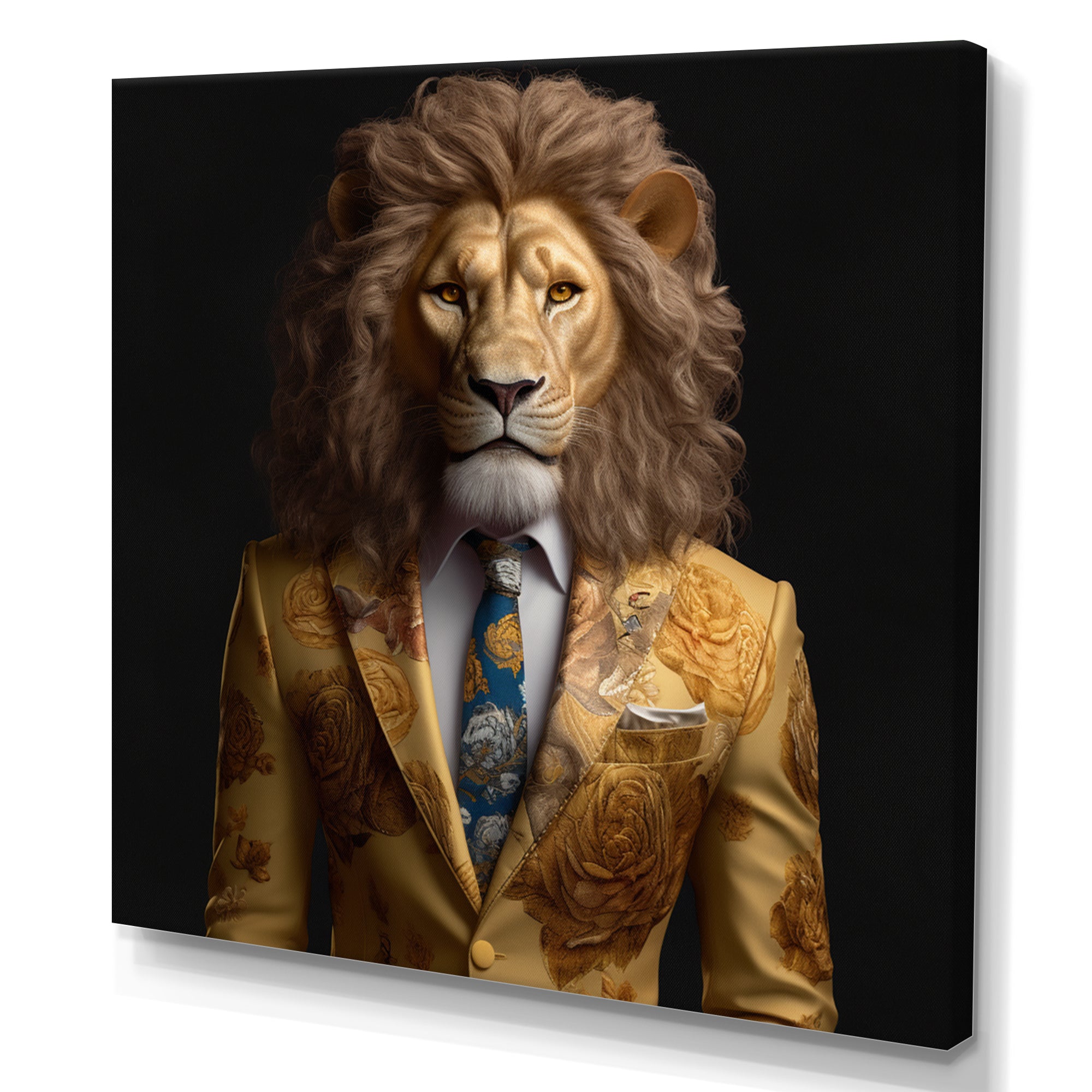 Yellow Lion In Suit - Lion Fashion Canvas Wall Art
