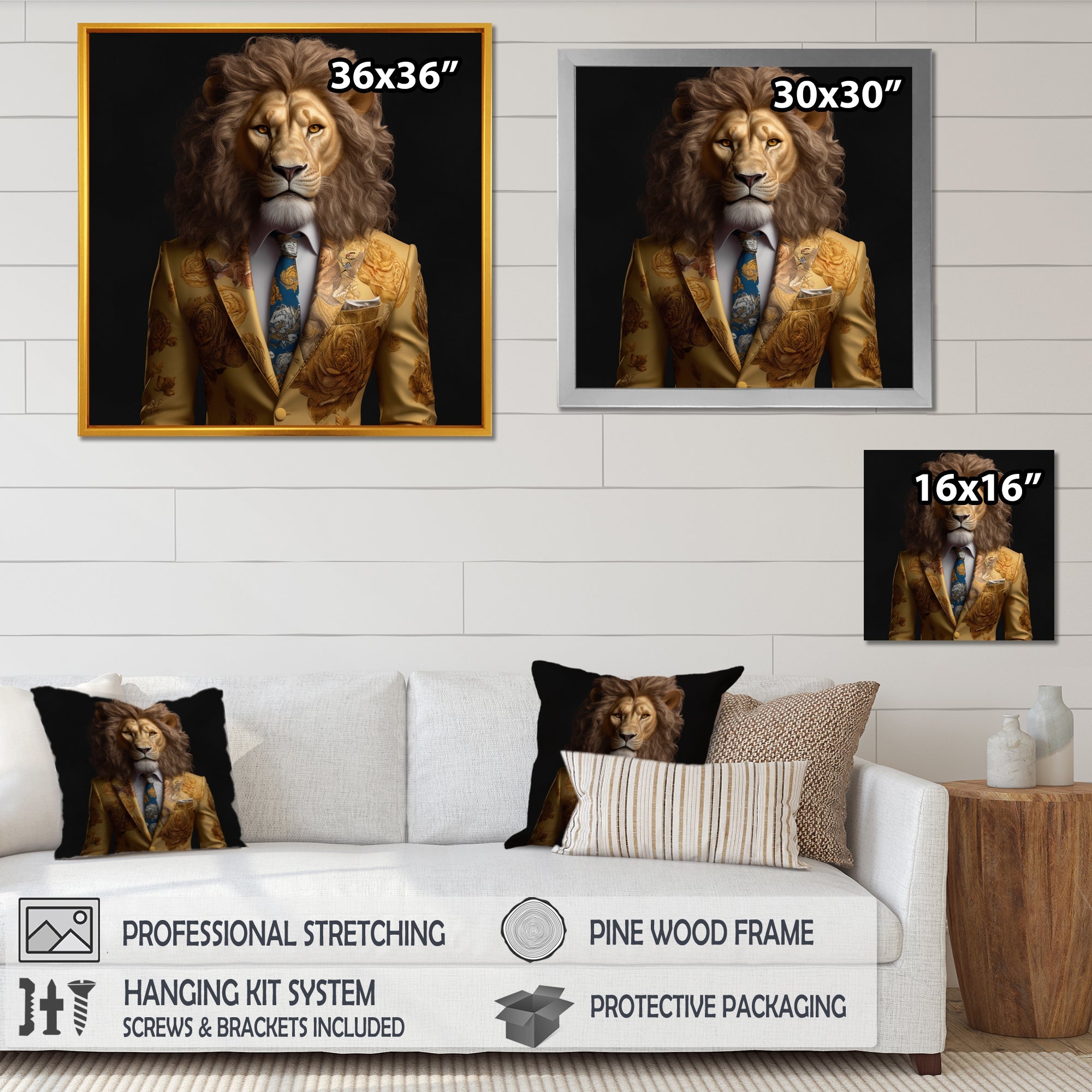 Yellow Lion In Suit - Lion Fashion Canvas Wall Art
