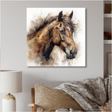 Brown Watercolor Horse Portrait - Horse Canvas Wall Art
