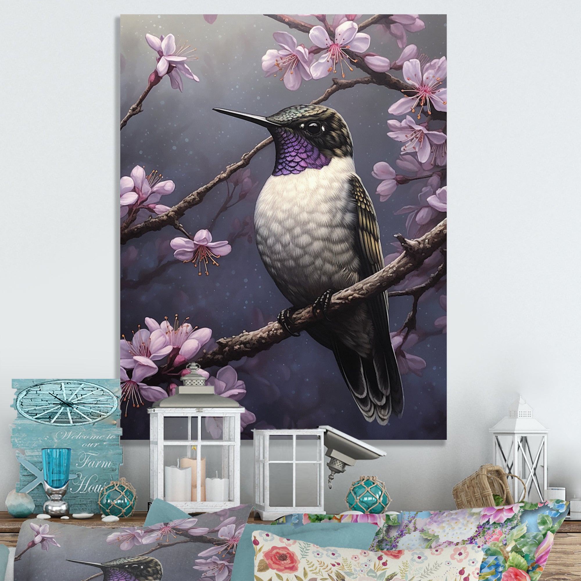 Purple Bird On Tree Branch - Bird Wall Decor