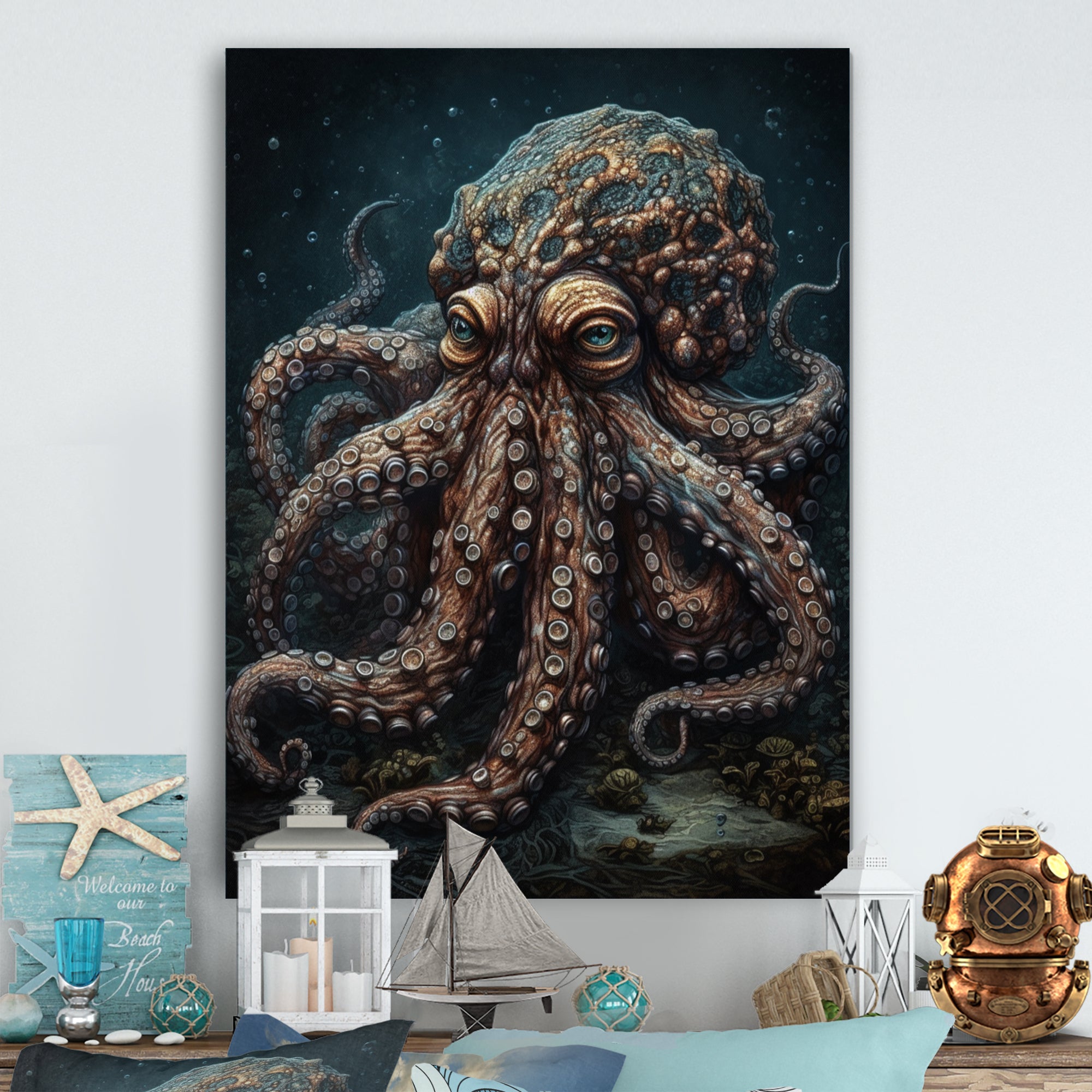 Brown Octopus Under The Sea - Octopus Wall Decor