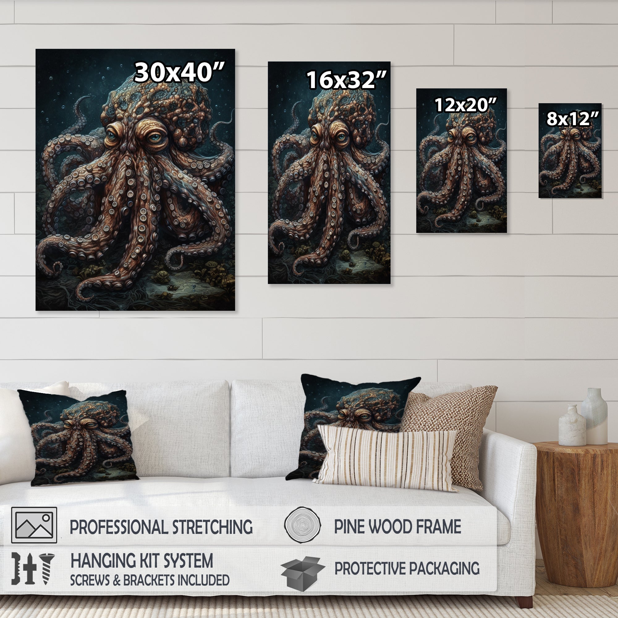 Brown Octopus Under The Sea - Octopus Wall Decor