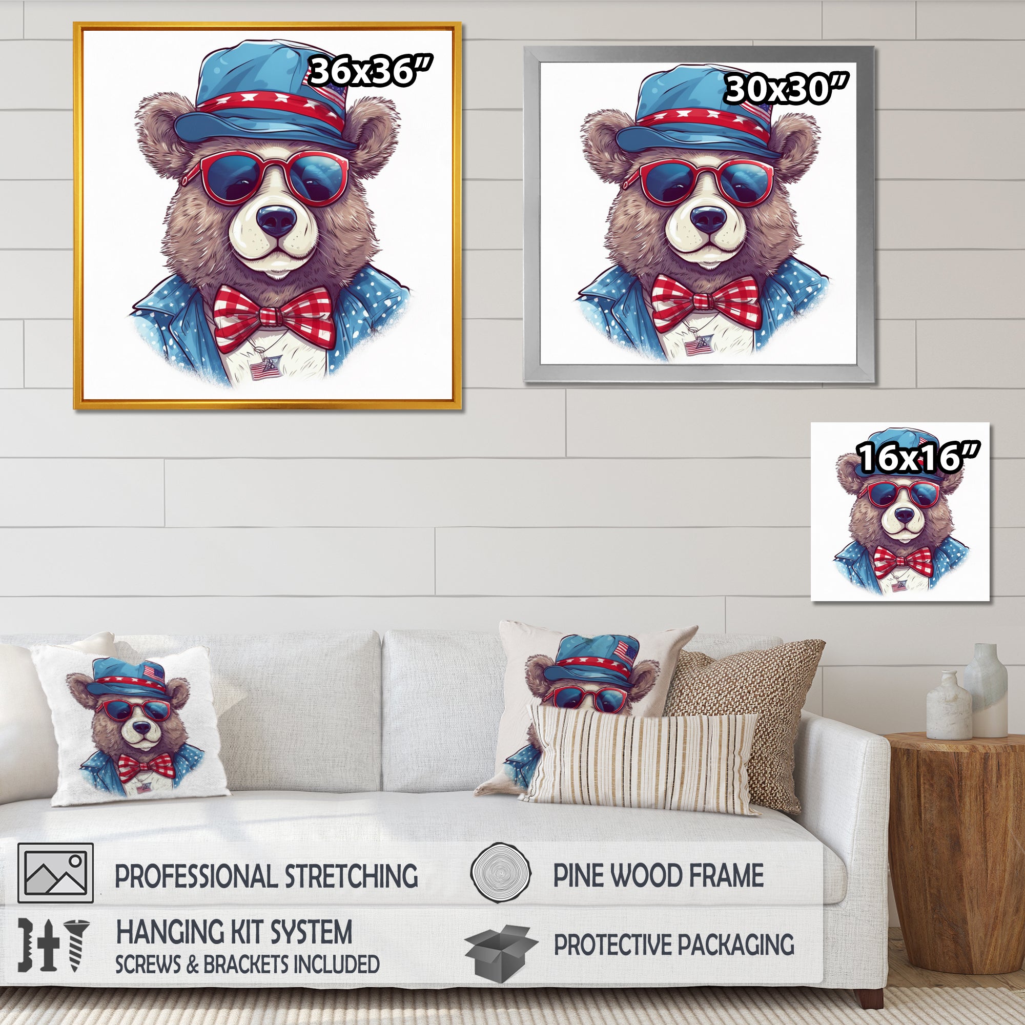 Blue Bear Portrait With Hat - Bear Wall Art Prints