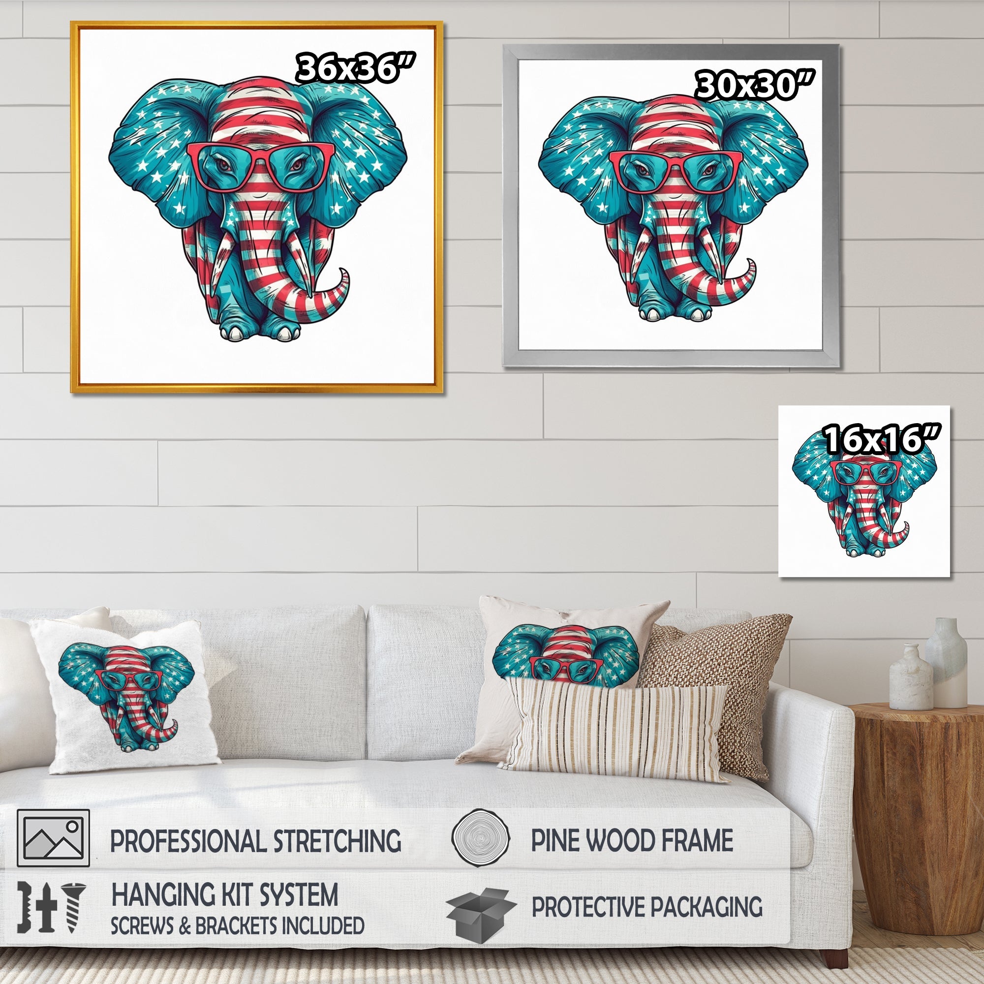 Blue Red Elephant With Glasses - Blue Elephant Fashion Wall Art