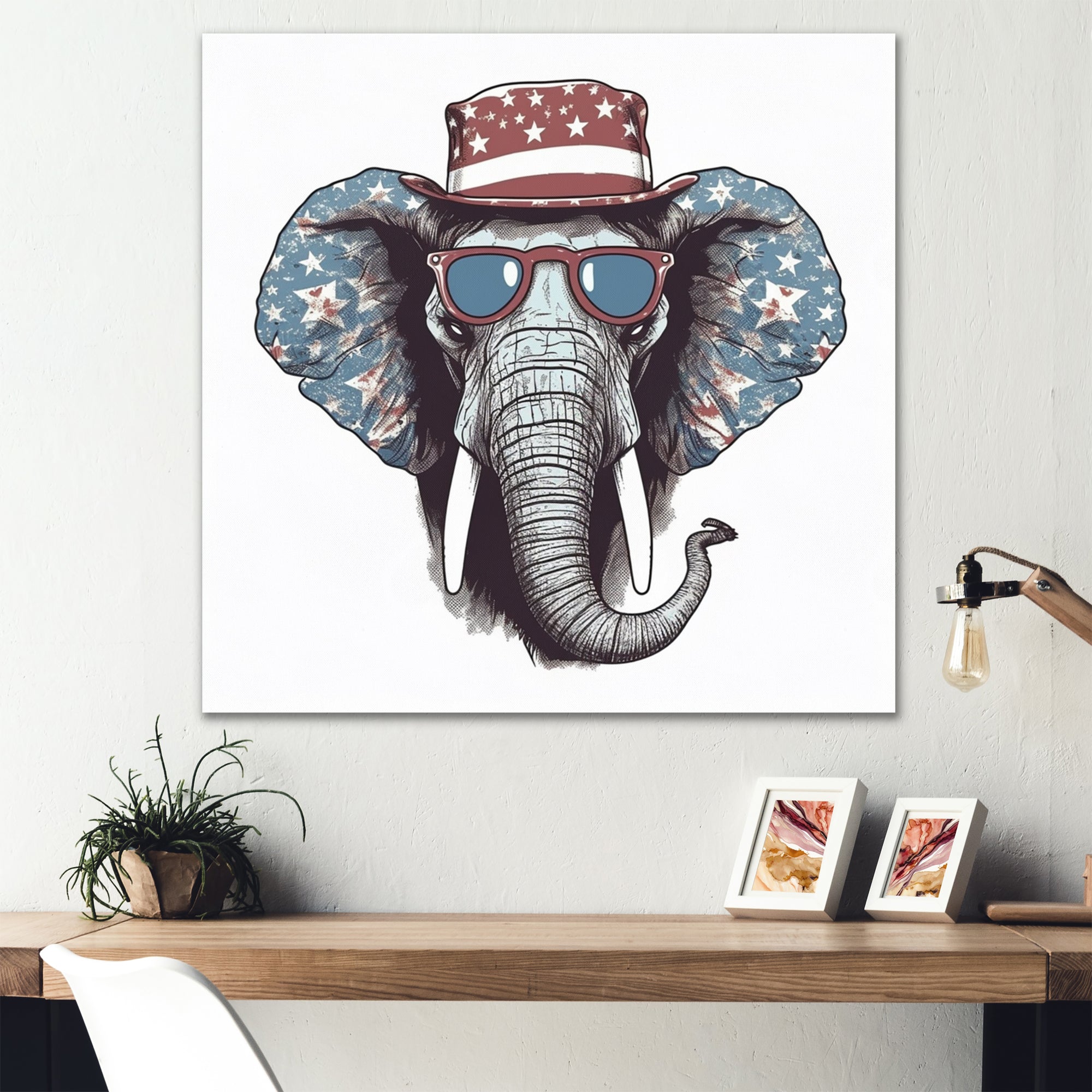Grey Elephant With Hat - Gray Elephant Fashion Wall Art