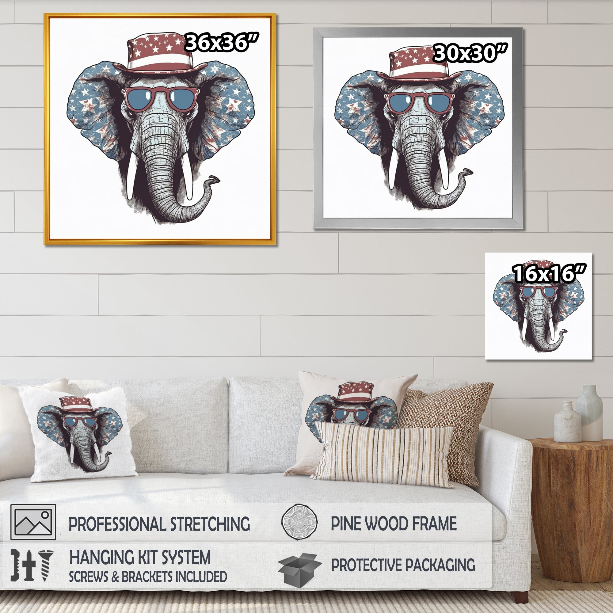 Grey Elephant With Hat - Gray Elephant Fashion Wall Art