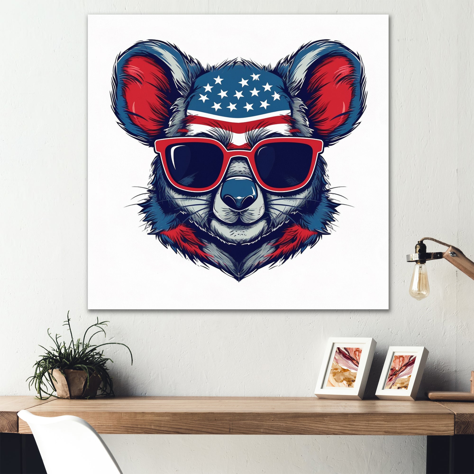 Blue Red Koala Wearing Sunglasses - Koala Large Canvas Wall Art